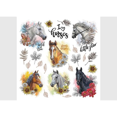 Stickers avec 6 chevaux - 1 planche 30x30 cm (1/5)
