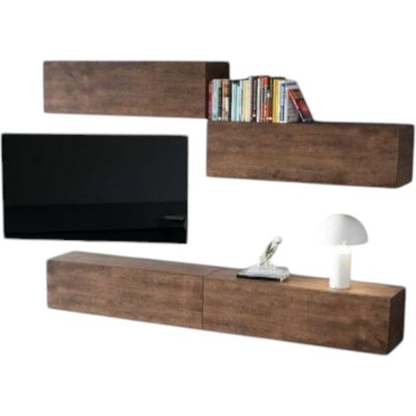 Meuble TV mural bois noyer koza L 268cm - 4 pièces (1/4)