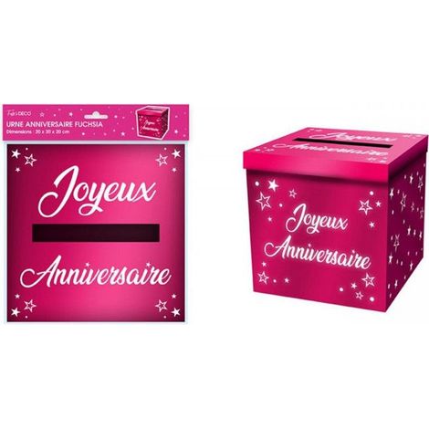 Tirelire - Joyeux Anniversaire - Urne rose fuchsia - 20 cm - Décoration de fête - Enfant mixte