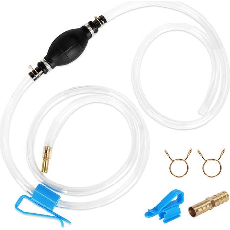 Pompe à essence 10 mm, pompe de transfert manuelle, avec tuyaux de siphon en PVC résistant de 2 m (14 mm) et 2 colliers de serrage, pour essence, eau, huile, liquide avec décapsuleur