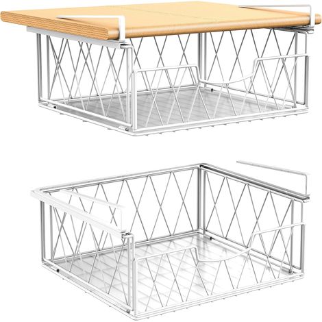Lot de 2 Panier suspendu, Métal, Design coulissant, Blanc, Cuisine, Placard