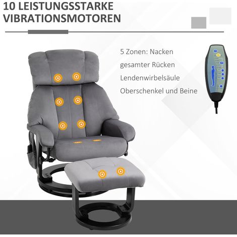 Fauteuil relaxant HOMCOM avec repose-pieds, fauteuil télé pivotant à massage vibratoire, fonction inclinable, fauteuil massant avec poche latérale, aspect velours pour salon, gris (1/4)