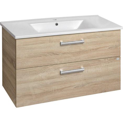Meuble sous-vasque VEGA 97x60x43,8cm, 2x tiroir, chêne plaqué (1/5)