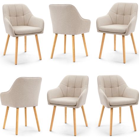 Goeurvant Sillas de comedor con reposabrazos, Tela texturizada Beige, Acolchado 7cm - Set de 6 (1/5)