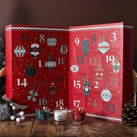 The Home Deco Factory – Calendrier de l'Avent Noël 2024 avec 24 bougies parfumées – Dimensions 21,4 x 12 x 30,5 cm – Cire de paraffine – Durée 6 heures