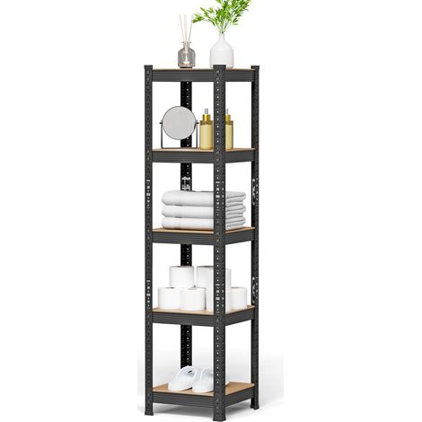 Haloyo® 5-stöckiges Aufbewahrungsregal, Bücherregal, Kellerregal, Lagerregal, für Wohnzimmer, Büro, Arbeitszimmer, Schwarz (1/5)