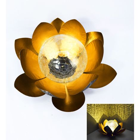 Lampe solaire d'extérieur étanche pour le jardin, lampe de table décorative LED en forme de lotus, en métal et verre-AquaForge