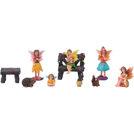 Miniatur-Figurenset aus Kunstharz für Feengärten: Engel, Mädchen, Eichhörnchen, Kaninchen – ideal für drinnen und draußen, als Dekoration für Puppenhäuser oder als Geschenk für Mädchen.
