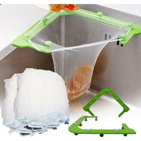Égouttoir triangulaire pour évier de cuisine, panier égouttoir à fruits et légumes avec ventouse, filtre pour évier. (1/4)