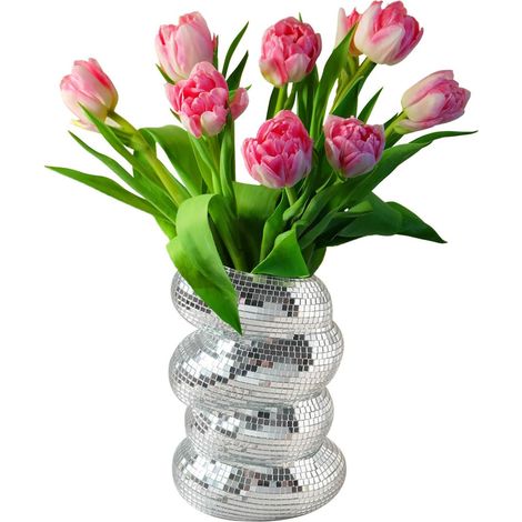 Petit pot décoratif pour boule disco - Pot de fleur miroir en verre argenté - Planificateur décoratif - Porte-stylo pour bureau, fête, bureau (1/4)