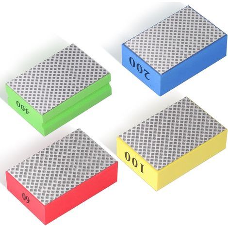 4Pcs Éponges de Ponçage, Blocs de Ponçage, Tampons de Polissage à la Main en Diamant Cales à Poncer à Main pour Carreaux, Céramique, Verre, Pierre, Granit, Marbre (60 100 200 400)