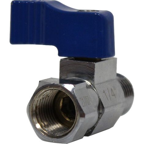 Mini-vanne laiton nickelé Mâle / Femelle 1/4" (8/13) - PN16 - manette bleue - Arcanaute (1/5)