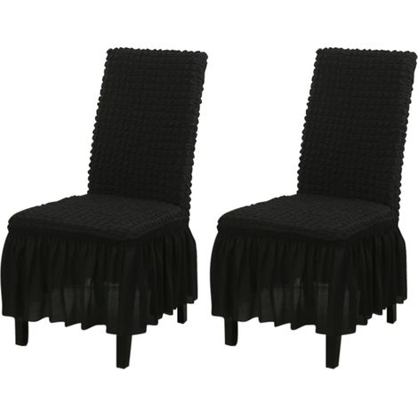 Fundas elásticas y lavables para sillas de restaurante, juego de 2 piezas, fundas extraíbles para sillas, fundas para sillas de cocina con faldones (negro, paquete de 2)