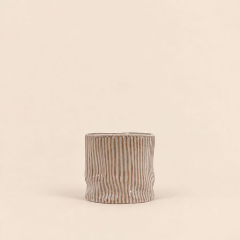 Cache-pot en céramique striée marron 13cm (1/5)