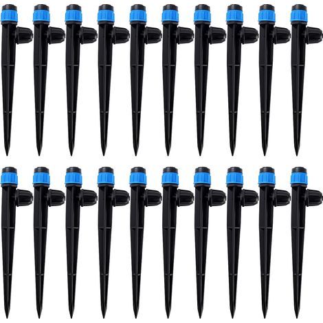 20 Pièces Goutteur Irrigation pour Tube 4/7 mm, 360 Degrés Micro Asperseur Goutte à Goutte avec Connecteur Barbelé & Piquet de Support, Goutteur D'irrigation Insertion, Bleu (1/5)