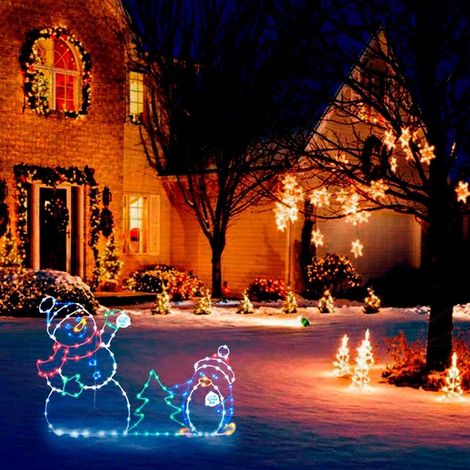 Décoration lumineuse de Noël pour jardin extérieur – Panneau en fer blanc avec motif bonhomme de neige, ornement de jardin lumineux, lot de 1 pièce. (1/5)