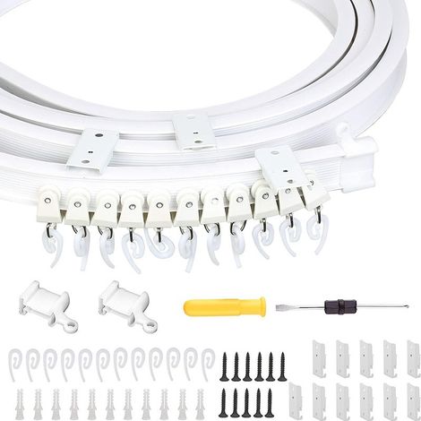 Ensemble de rail à rideaux en PVC de 3,5 mètres, rail flexible en forme de U avec accessoires (1/5)