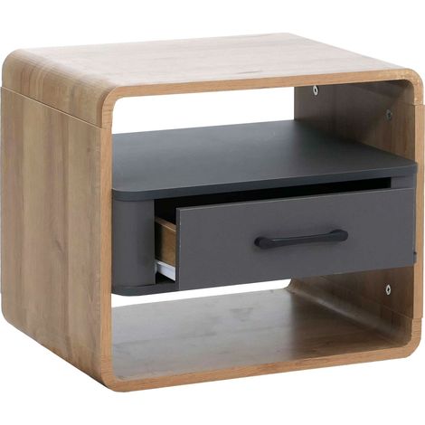 [NEUWERTIG] Nachttisch HHG-820, Nachtkasten Nachtschrank Nachtkommode, Schublade MDF 40x48x44cm Rivera-Eiche-Optik, dunkelgrau