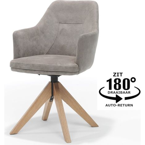 Fauteuil de Table Pivotant avec Accoudoirs Piétement Chêne et Tissu Coloris Galet - PANGIVO (1/3)