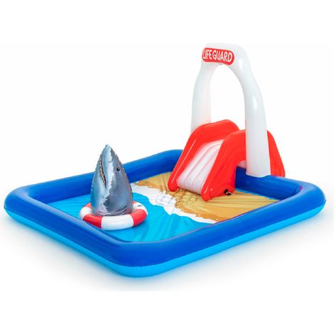 Saltador Hinchable Bestway Lifeguard Tower Play Center 234x203x129 cm con Aspersores, Tobogán y Tiburón Hinchable
