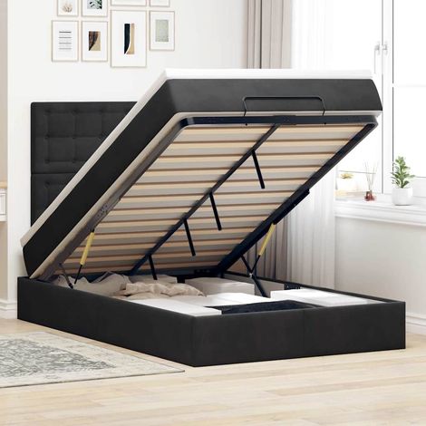 Ottoman-Bett mit Matratzen & LEDs Schwarz 120x200 cm Samt