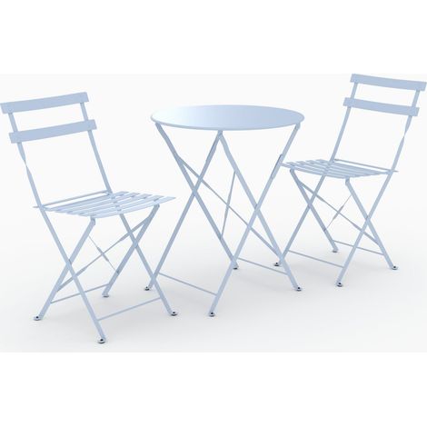 Mesa redonda y sillas de jardín plegables Kayla 2 plazas de metal azul