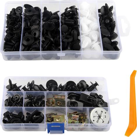 181 pièces de vis de carrosserie, kit de fixation pour voiture, comprenant écrous métalliques, clips de vis, rivets en plastique et outil à levier, pour la fixation et la réparation de pièces automobi (1/5)