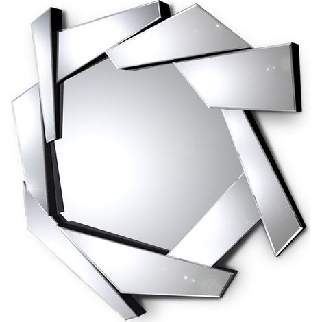 MEUBLER DESIGN Miroir Mural Rond Grande Taille Destructuré Pyramide, Verre, Miroir, Asymétrique, Style Contemporain, 116 x 14 x 107 cm (1/3)