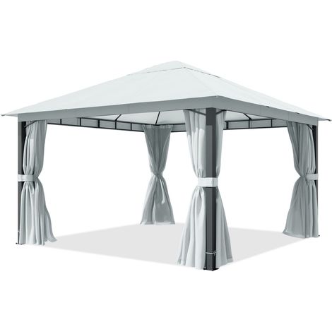 TOOLPORT Pavillon de jardin 4x4 m, poteaux alu, toile de toit 220 g/m² gris - avec parois latérales et moustiquaires (1/5)