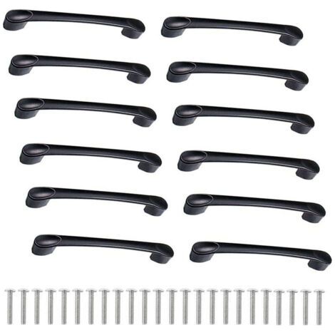 Lot de 12 Poignées de Cuisine de 160mm en Alliage de Zinc - Poignées pour Tiroirs, Portes avec Vis - Noir