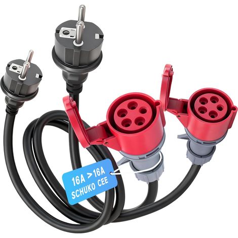 2 adaptateurs CEE, adaptateur industriel pour courant fort 16 A 230 V vers prise CEE 3P+E+N IP44 étanche avec couvercle, rallonge CEE de 1,5 m, idéal pour les ménages, l'industrie et les chantiers (1/5)