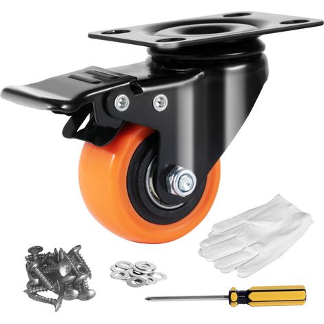 Roulettes pivotantes 5,1 cm avec double verrouillage de sécurité, silencieuses en PVC, charge max 68 kg par roulette, lot de 4, sans traces, pour chariots, meubles et établi. (1/5)