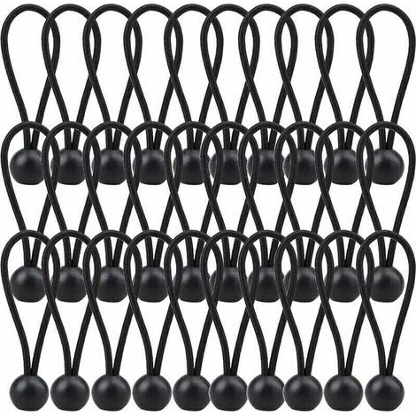 30 cordes élastiques pour bâche, 140 mm, pour tentes, auvents et rideaux, noires. (1/4)