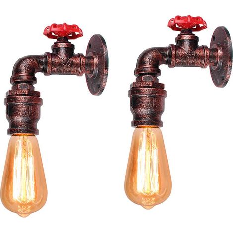 Lot de 2 Applique Murale Tuyau d'eau E27 Luminaire Rouille Rouge Intérieur Décoration pour Café Bar Restaurant (1/5)