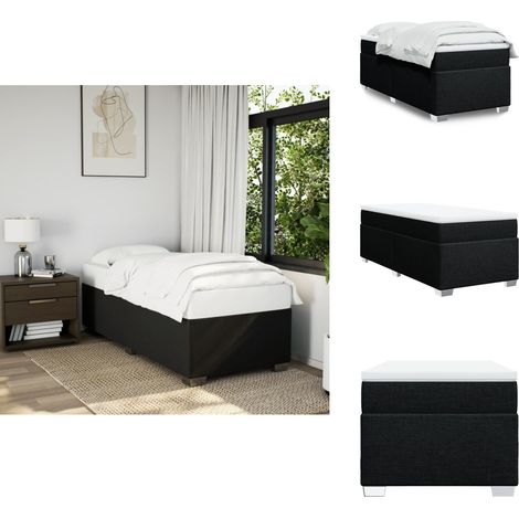 Sommier à lattes de lit avec matelas Noir 90x190 cm Tissu - Lit Double - Lit Plateforme - Matelas Ressorts Ensachés - Literie - Chambre À Coucher (1/5)