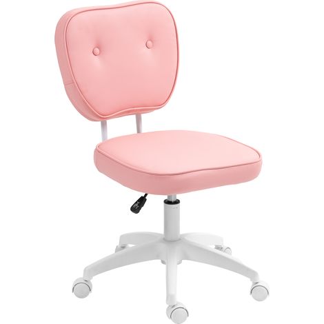Vanity Office Chair, PU Lear Computer Chair for Home, with Adjustable Height, Armless, Swivel Wheels, Pink (1/5)