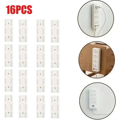(16 pièces) Fixation murale autocollante pour multiprise, organiseur de câbles amovible, support de prise de bureau pour la maison et le bureau (1/5)