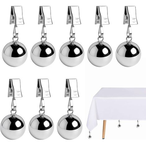 Poids pour nappes, 8 pièces, nappes stables, poids, billes en acier inoxydable extra lourdes avec clips, poids pour rideaux, poids pour nappes d'extérieur, nappes, rideaux (1/5)