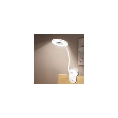 Lampada da lettura a clip, alimentata a batteria, 3 livelli di luminosità, ricaricabile tramite USB - ideale per leggere e studiare alla scrivania di uno studente - lampada da scrivania a clip ad anel
