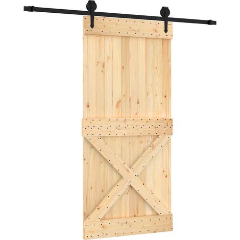 Sliding Door Natural and Black 95 x 210 cm Solid Pine Wood vidaXL (1/5)