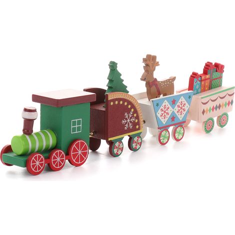 Train de Noël jouet brun rougeâtre, sûr, inodore et lisse, ornement décoratif pour la maison, la table et le bonhomme à biscuits (1/4)