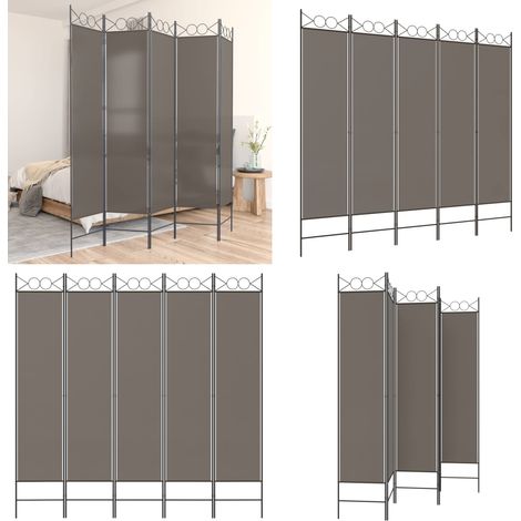Cloison de séparation 5 panneaux Anthracite 200x200 cm Tissu - Cloison séparation pièce - Cloison séparation fenêtre (1/5)