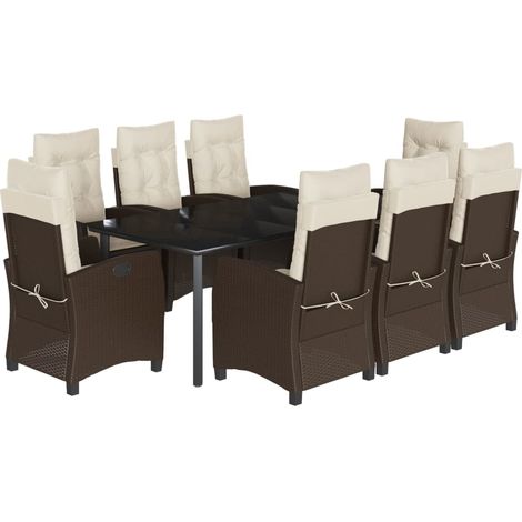 Maison Exclusive - 9-tlg. Garten-Essgruppe mit Kissen Braun Poly