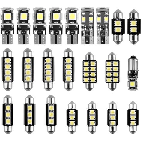 23pcs Ampoules LED Voiture Intérieur Blanc Xénon 6500K Sans Erreur Canbus pour T10 W5W C5W Navette Remplacement Éclairage Plafonnier Coffre Plaque d'Immatriculation Universel 12V (1/5)