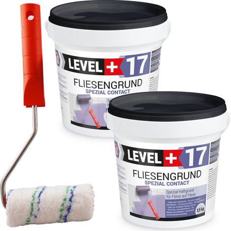 LEVEL+ Fliesengrund Haftgrund Quarzgrund 3KG L+17 + Farbroller 10cm (1/5)