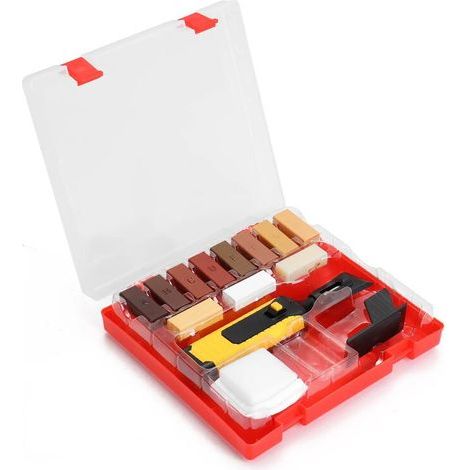 Kit d'outils manuels pour la réparation de stratifiés, système de cire pour sols (plans de travail, revêtements de sol, éclats, rayures) (1/5)