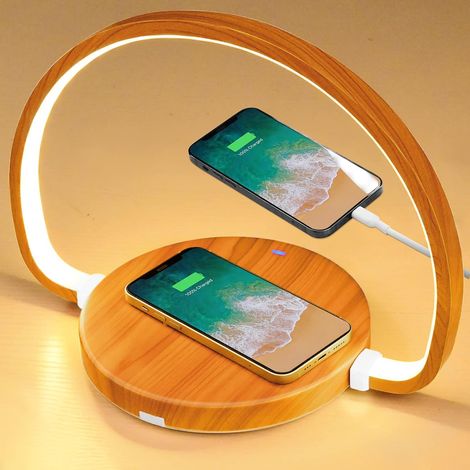 Lampe de chevet avec chargeur sans fil, lampe de chambre avec port USB, lampe de chevet avec support de téléphone, lampes de table pour table de chevet, lampes tactiles pour chambre, gradation en cont