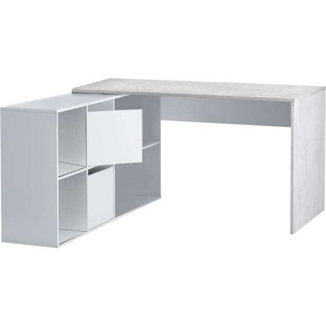 Mesa escritorio reversible  con buc modelo Desing acabado en Gris Cemento y Blanco Artik (1/5)