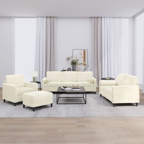 4-tlg. Sofagarnitur mit Kissen Creme Samt vidaXL