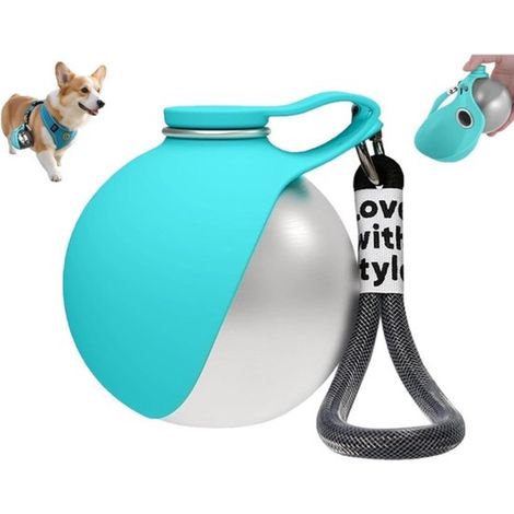 Gourde pour chien - Bouteille d'eau pour chien - Gourde - Gourde pour animaux de compagnie - Gourde portable - Gourde en acier inoxydable - 9 x 8,7 cm - Bleue - Silicone et acier inoxydable (1/5)
